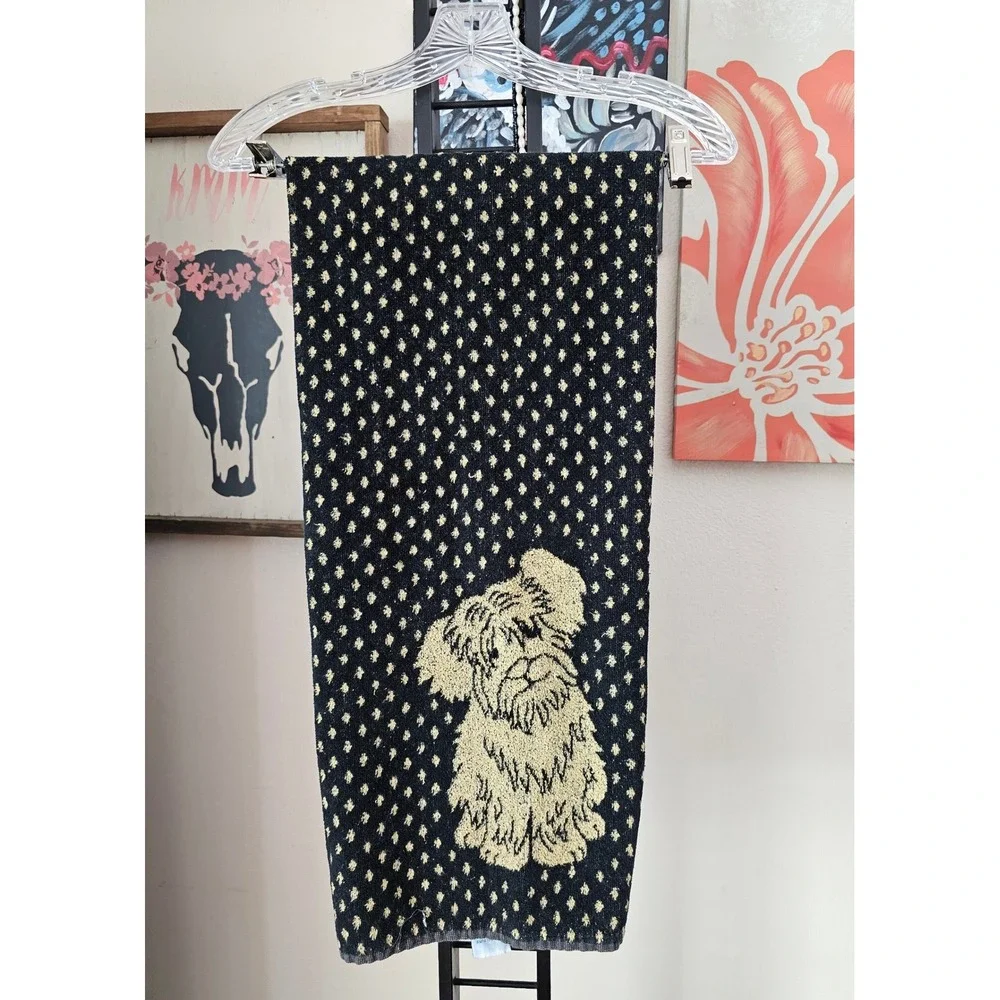 Besana Italy Black Gold Polka Dot Dog Schnauzer Cotton Viscose Bath Towel